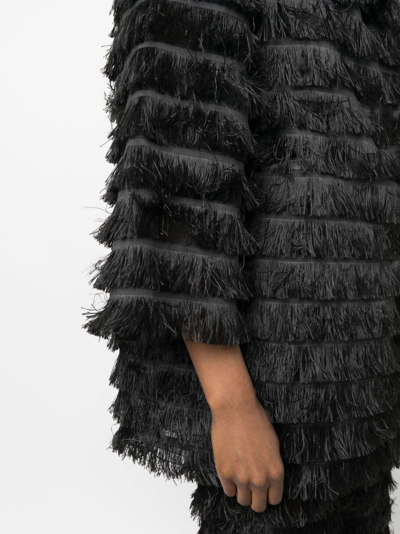 Shop Alberta Ferretti Long-sleeves Fringed Jacket In Black