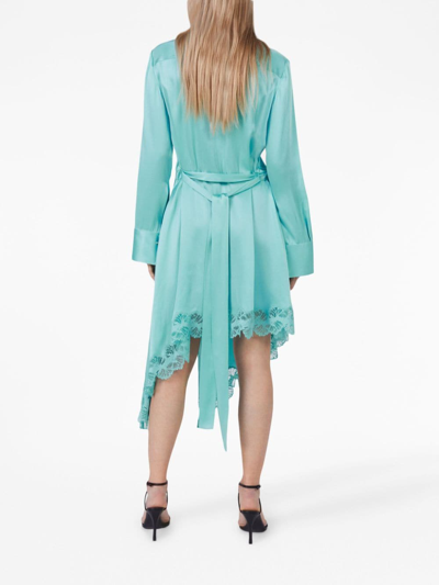 Shop Stella Mccartney Double Satin Lace-trim Dress In Blue