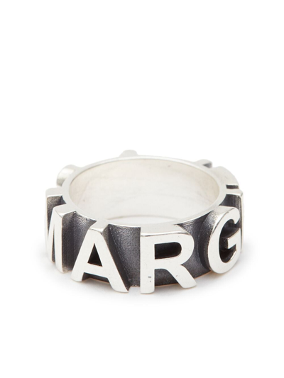 Shop Mm6 Maison Margiela Logo-embossed Band Ring In Silver