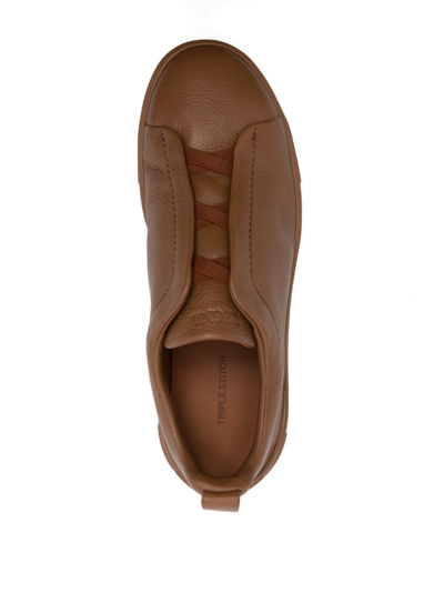 Zegna Ll Triple Stitch Low-top Sneakers In Brown