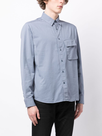 Shop Belstaff Logo-patch Button-up Cotton Shirt In Blue