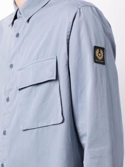 Shop Belstaff Logo-patch Button-up Cotton Shirt In Blue