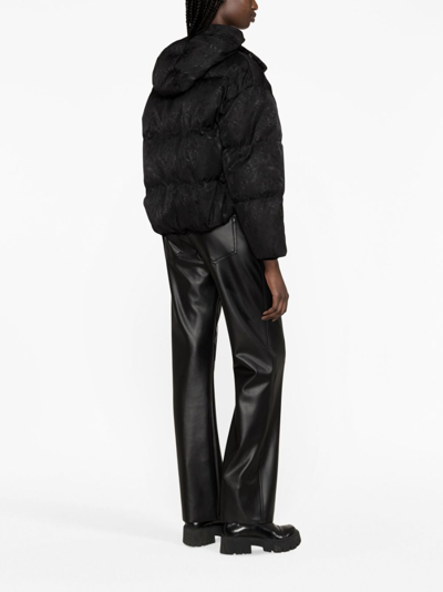 Shop Versace Barocco Silhouette Jacquard Puffer Jacket In Black