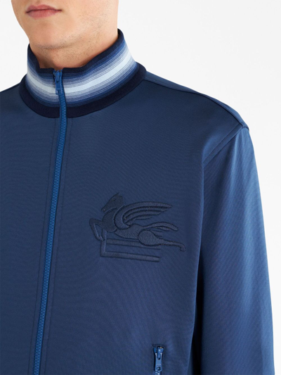 Shop Etro Logo-embroidered Stripe-detailing Jacket In Blue