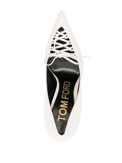 Shop Tom Ford 110mm Lace-up Leather Pumps In White