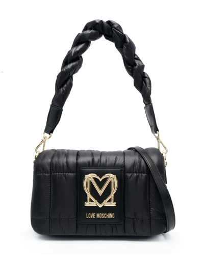 Shop Love Moschino Logo-plaque Quilted Puffer Shoulder Bag In Black