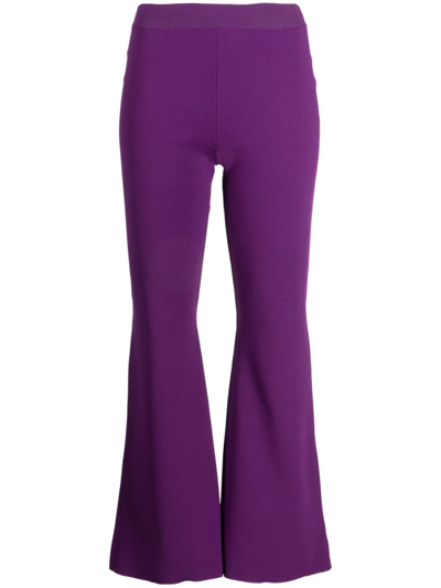 Shop Stella Mccartney High-waist Knitted Flared Trousers In Purple