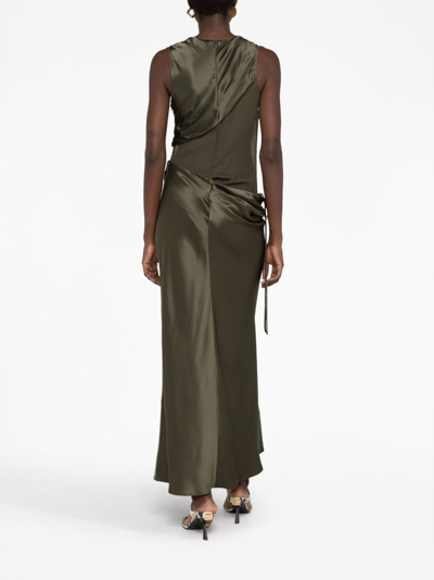 Christopher Esber Verdant Falls Sheer Torso Cutout Draped Maxi Dress In Green