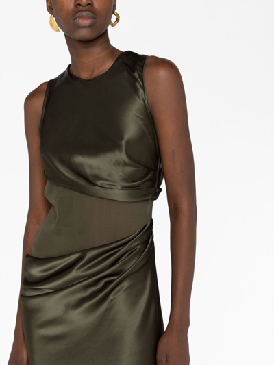 Christopher Esber Verdant Falls Sheer Torso Cutout Draped Maxi Dress In Green