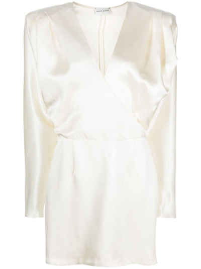 Magda Butrym V-neck Wrap Silk Minidress In Neutrals