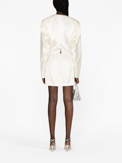 Magda Butrym V-neck Wrap Silk Minidress In Neutrals
