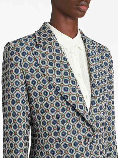 Shop Etro Single-breasted Geometric-pattern Blazer In Blue