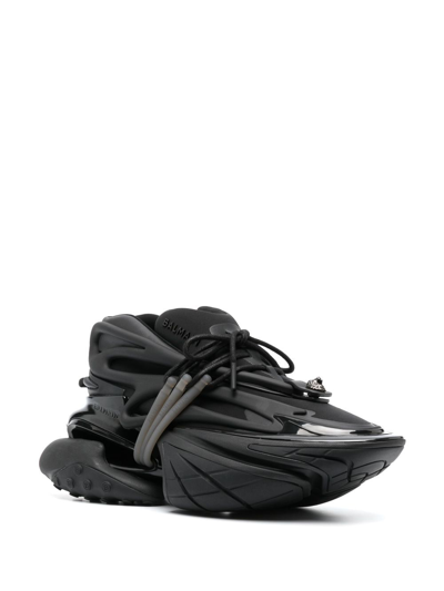 Balmain Unicorn Leather Low-top Sneakers In Black