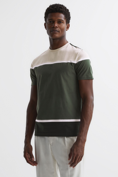 Shop Reiss Cannon - Green Multi Mercerised Cotton Colourblock T-shirt, S