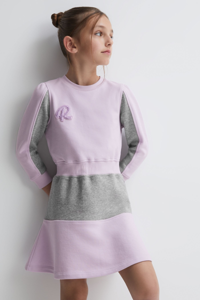 Shop Reiss Daley - Lilac Junior Colourblock Motif Jersey Dress, Age 5-6 Years