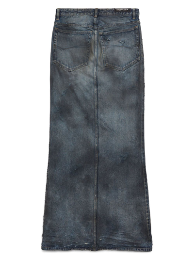 Shop Balenciaga Faded Maxi Denim Skirt In Blue