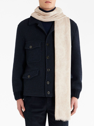 Etro Paisley-motif Wool-blend Scarf In Neutrals