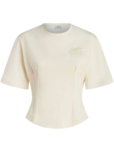 Shop Etro Pegaso-motif Cropped T-shirt In White