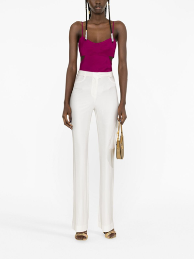 Shop Alexandre Vauthier Flared Satin Trousers In White