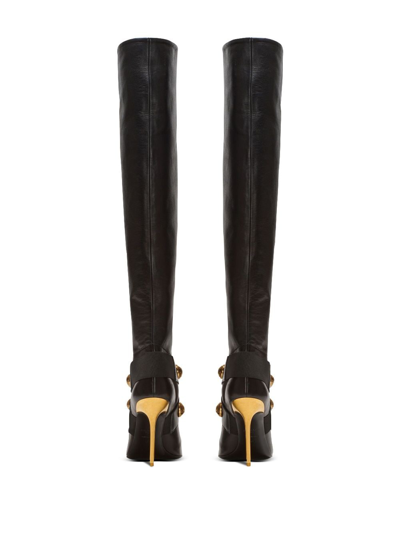 Shop Balmain Alma Leather Knee-high Boots In 0pa