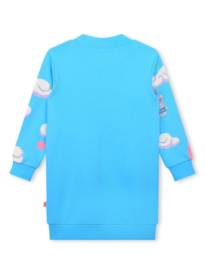 Shop Billieblush Illustration-style Print Long-sleeve Dress In Blue