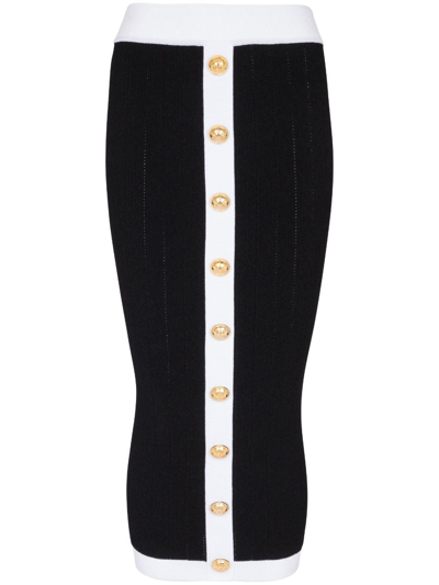 Shop Balmain Buttoned Knit Midi Skirt In Eab