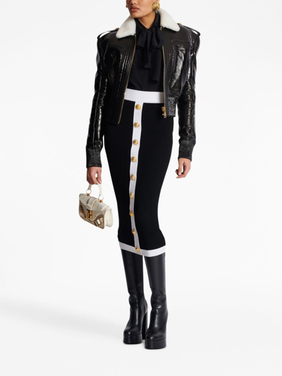 Balmain Button-embellished Ribbed-knit Midi Skirt In Eab