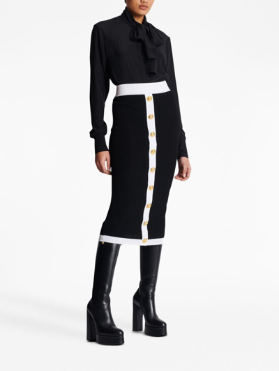 Shop Balmain Buttoned Knit Midi Skirt In Eab