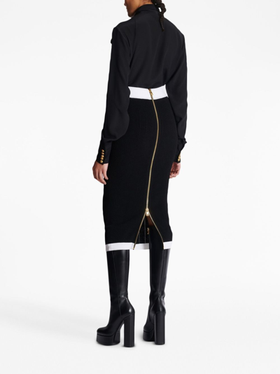 Balmain Button-embellished Ribbed-knit Midi Skirt In Eab