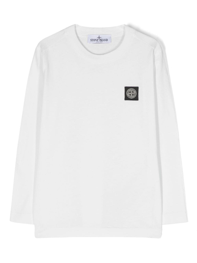 Shop Stone Island Junior Compass-patch Cotton T-shirt In White