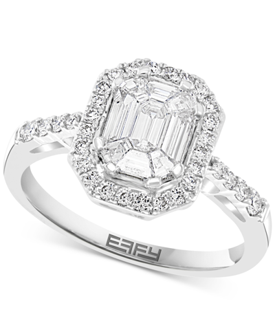 Shop Effy Collection Effy Emerald-shaped Cluster Halo Engagement Ring (3/4 Ct. T.w.) In 14k White Gold