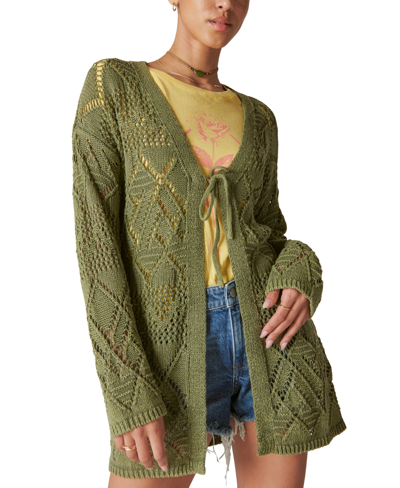 Shop Lucky Brand Women's Tie-front Long-sleeve Cardigan In Four Leaf Clover Acid Wash