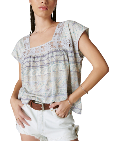 Shop Lucky Brand Women's Printed Beach Square-neck T-shirt In Blue Multi