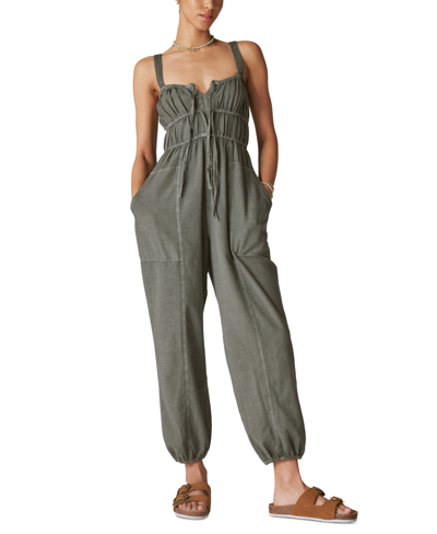 Shop Lucky Brand Women's Tie-front Utility Jumpsuit In Raven