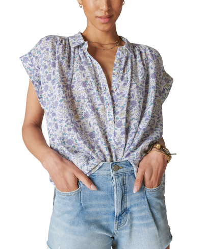 Shop Lucky Brand Women's Floral-print Dolman-sleeve Popover Shirt In Blue Multi