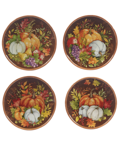 Certified International Harvest Blessings Set Of 4 Dessert Plates, Service For 4 In Red