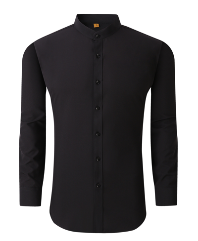 Shop Suslo Couture Men's Slim Fit Solid Performance Collarless Button Down Shirt In Black