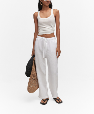 Shop Mango Women's Bow Linen Pants In White