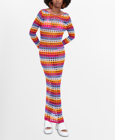 Shop Mango Women's Multicolored Crochet Dress In Pastel Orange