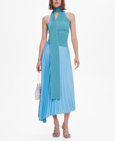 Shop Mango Women's Pleated Asymmetric Skirt In Sky Blue