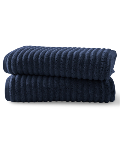 Shop Blue Loom Mason 100% Cotton Low Twist 2 Piece Bath Towel Set, 58" X 30" In Navy Blue