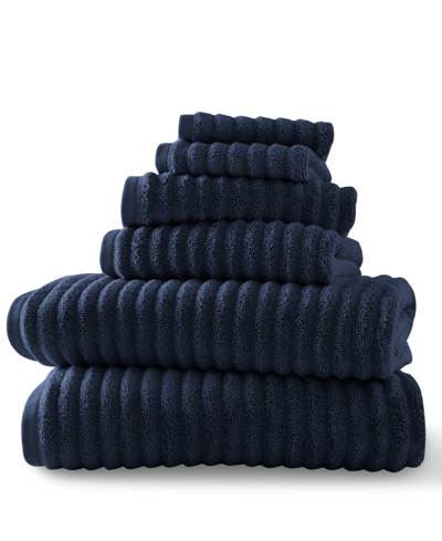 Shop Blue Loom Mason 100% Cotton Low Twist 6 Piece Towel Set In Navy Blue