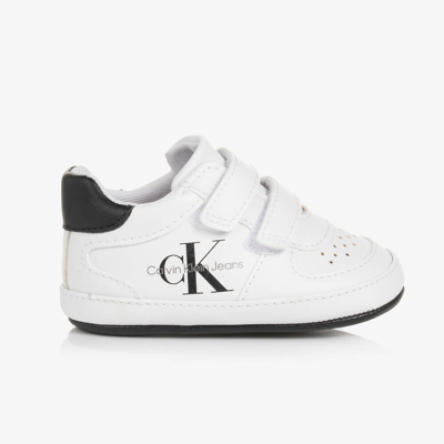 Shop Calvin Klein Baby Boys White Pre-walker Trainers