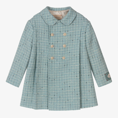 Shop Gucci Baby Boys Blue Damier Wool Check Coat