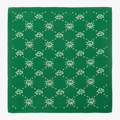 Shop Gucci Boys Green Wool Knitted Interlocking G Blanket (85cm)