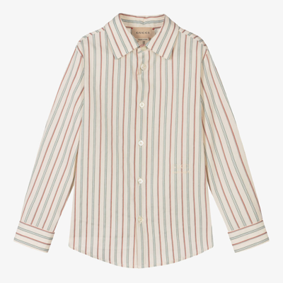 Shop Gucci Boys Ivory Stripe Cotton Shirt