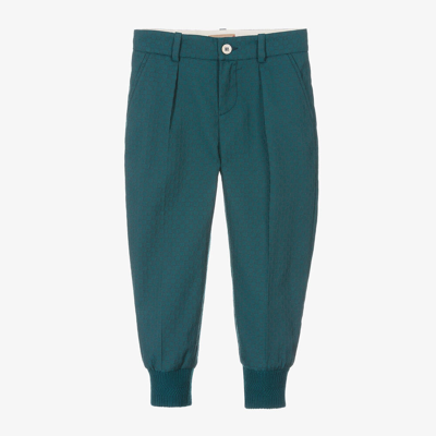 Shop Gucci Boys Blue Wool Square G Trousers