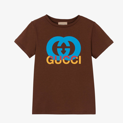 Shop Gucci Brown Cotton Interlocking G T-shirt