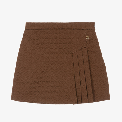 Shop Gucci Girls Brown Double G Jacquard Skirt