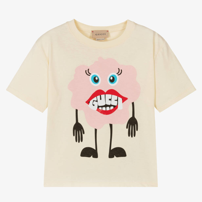 Shop Gucci Girls Ivory Cotton Monster T-shirt